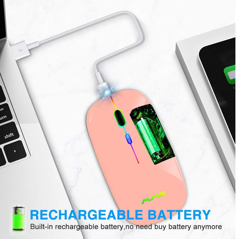 MMK Wireless Bluetooth Mouse for Laptop, Rechargeable Mouse 2.4G USB Optical Wireless Mouse, LED Slim Dual Mode(Bluetooth 5.0 and 2.4G) Wireless Device for Laptop, PC, Mac OS, Android, Windows Champagne - Image 4